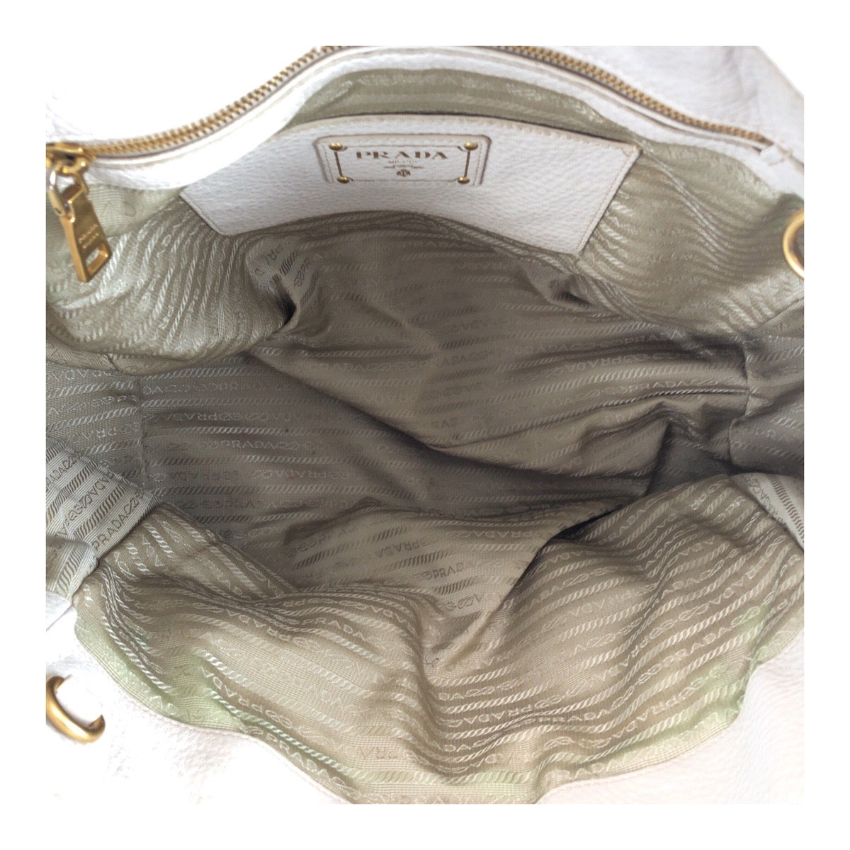 PRADA Tote Bag leather Off-White Ivory Gold Metal Vitello