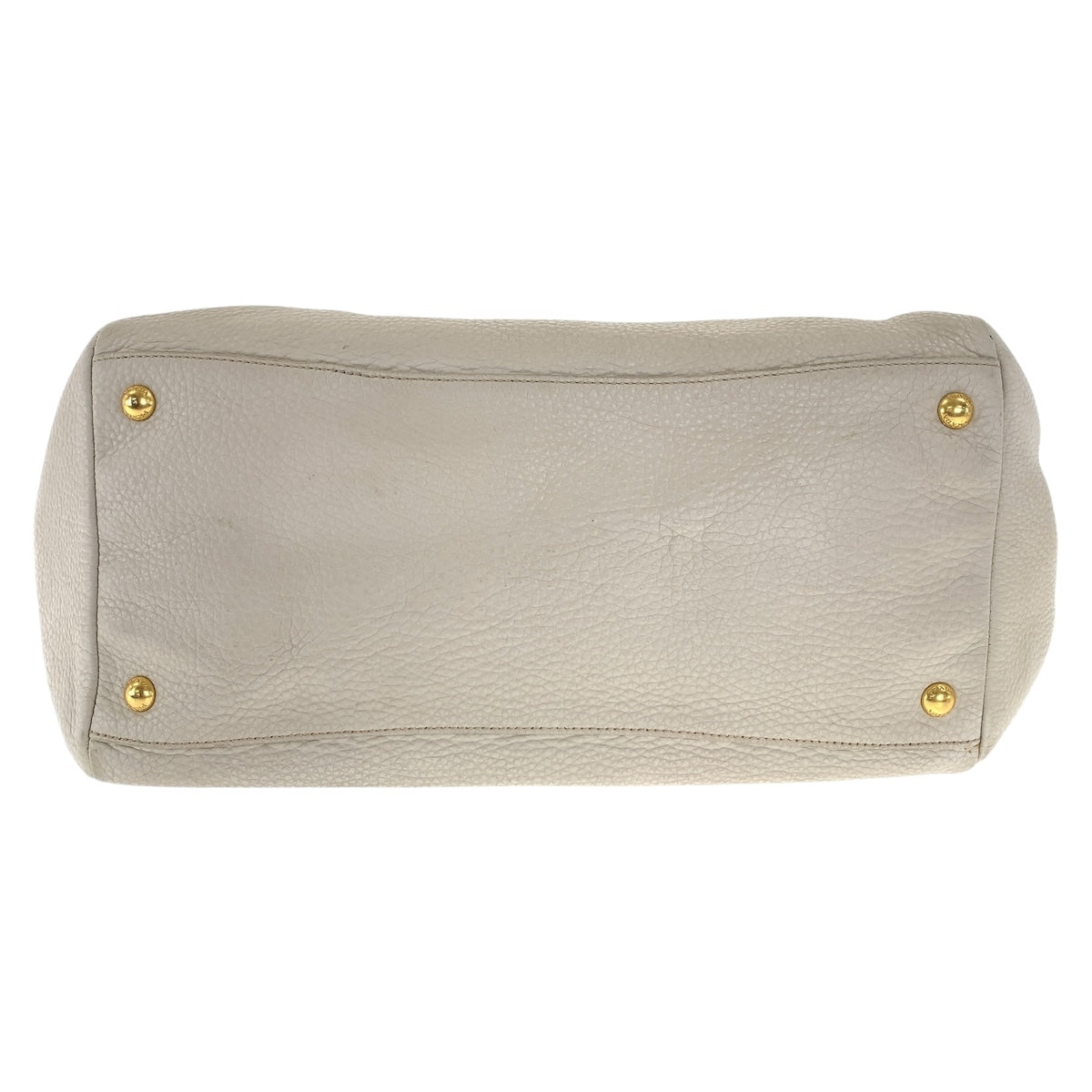 PRADA Tote Bag leather Off-White Ivory Gold Metal Vitello