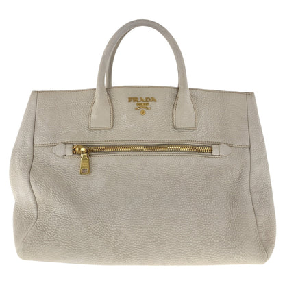 PRADA Tote Bag leather Off-White Ivory Gold Metal Vitello