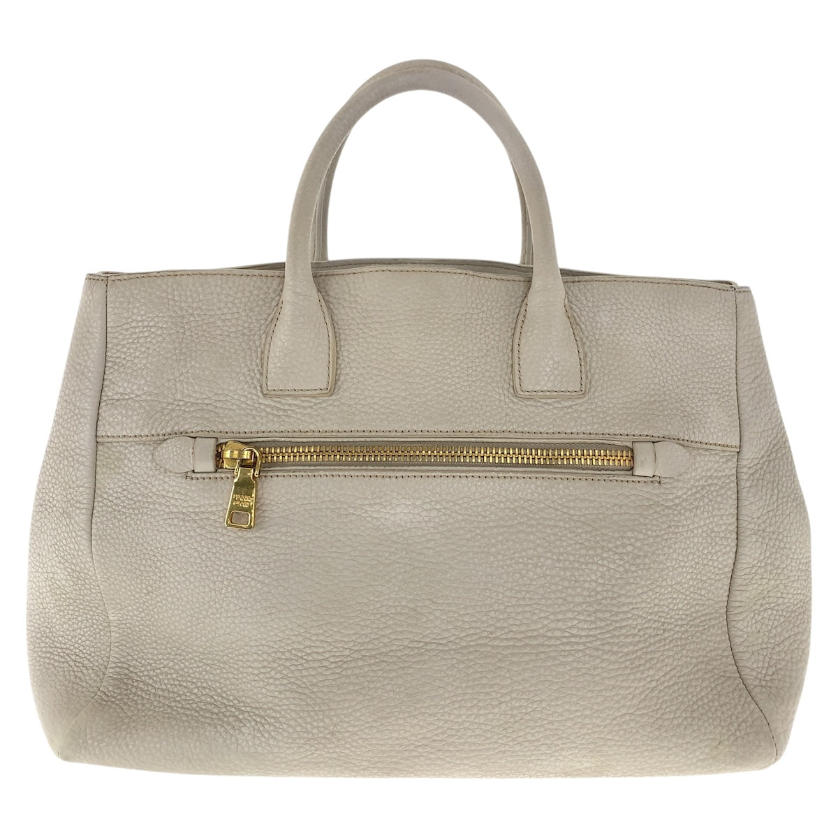 PRADA Tote Bag leather Off-White Ivory Gold Metal Vitello