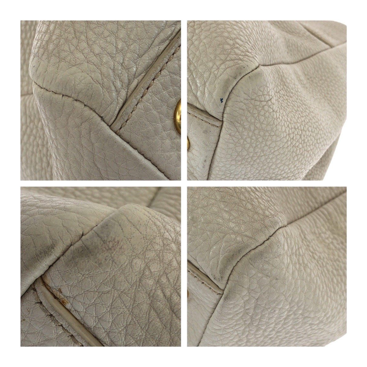 PRADA Tote Bag leather Off-White Ivory Gold Metal Vitello