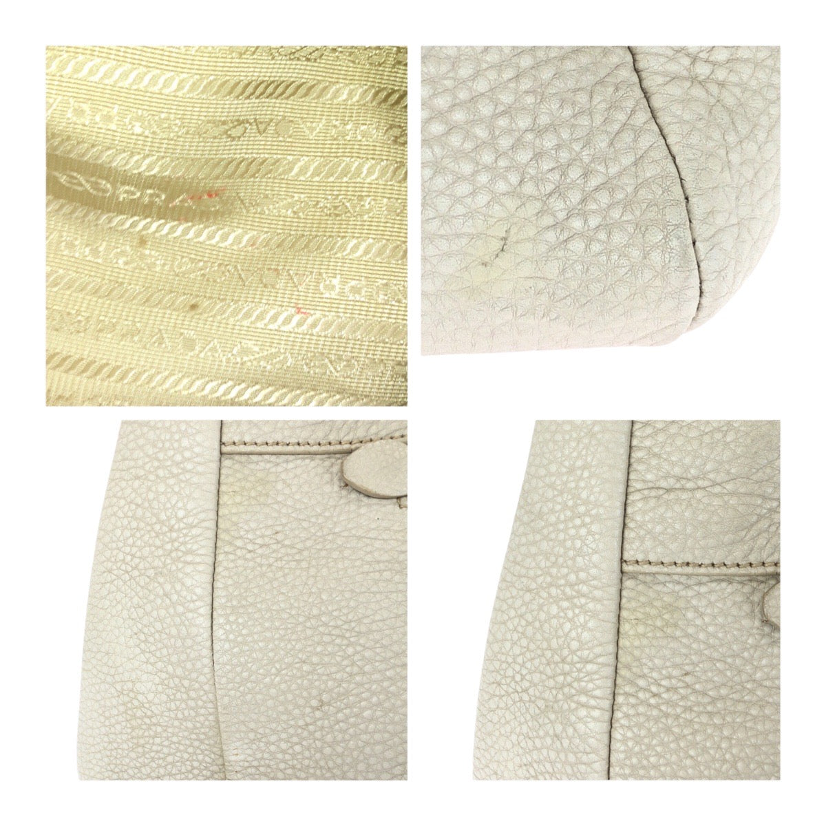 PRADA Tote Bag leather Off-White Ivory Gold Metal Vitello