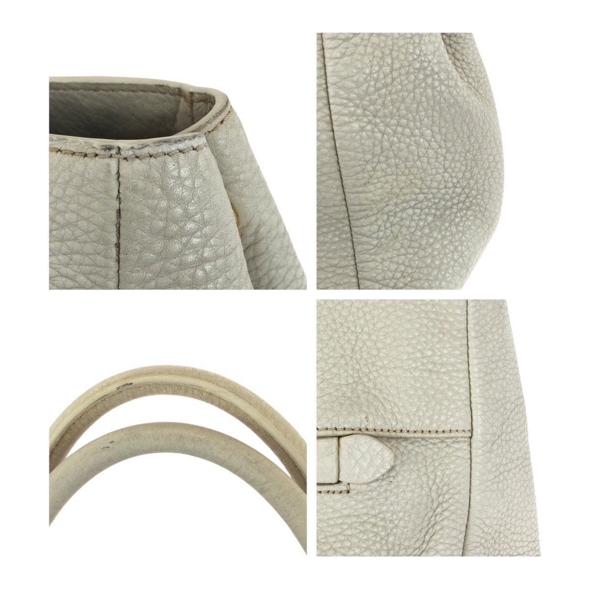 PRADA Tote Bag leather Off-White Ivory Gold Metal Vitello