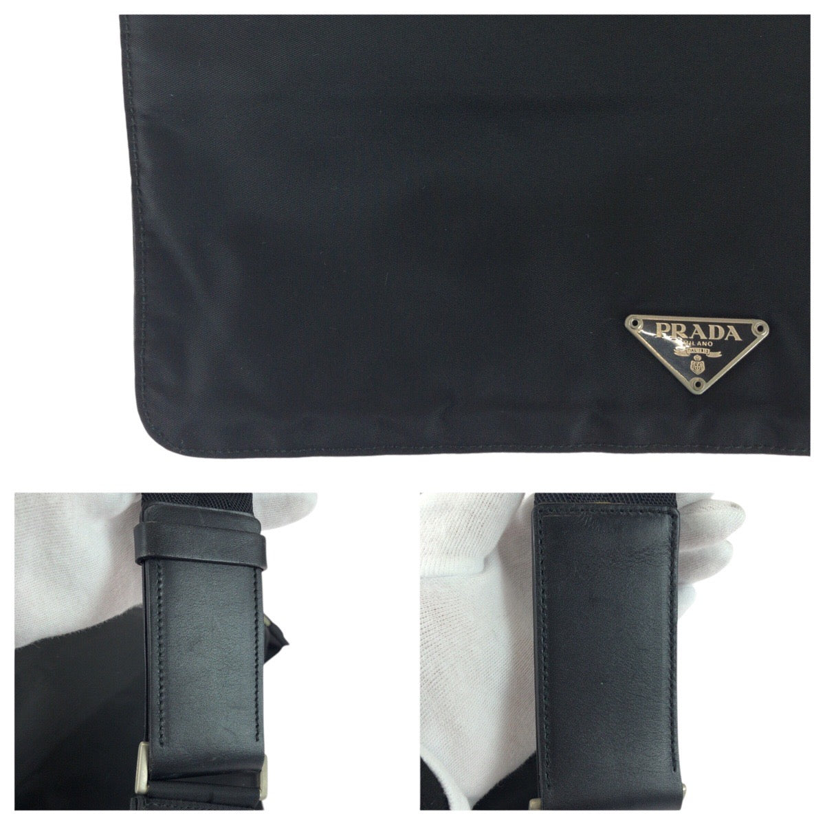 PRADA Shoulder Bag Nylon Black SilverMetal Test Triangle With logo