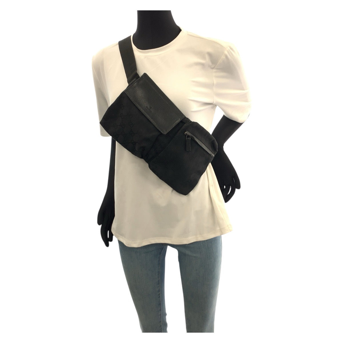 GUCCI Sling bag 28566 GG canvas Black SilverMetal