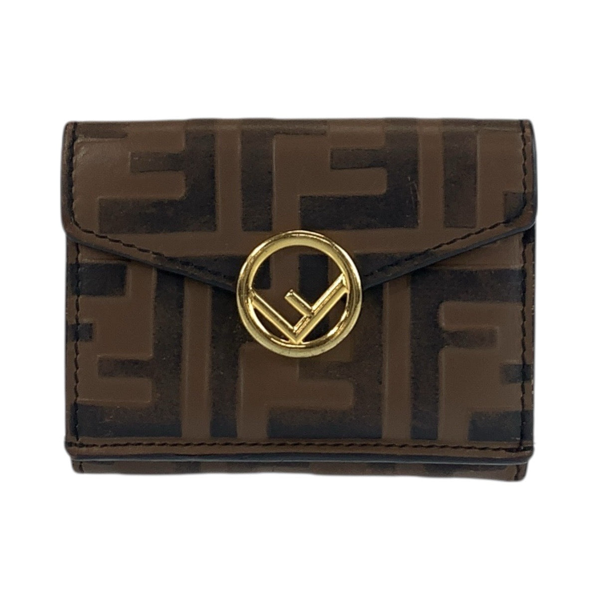 FENDI Tri-fold wallet 3M0395AAFM2098210 leather Brown Gold Metal ZUCCA F IS FENDI