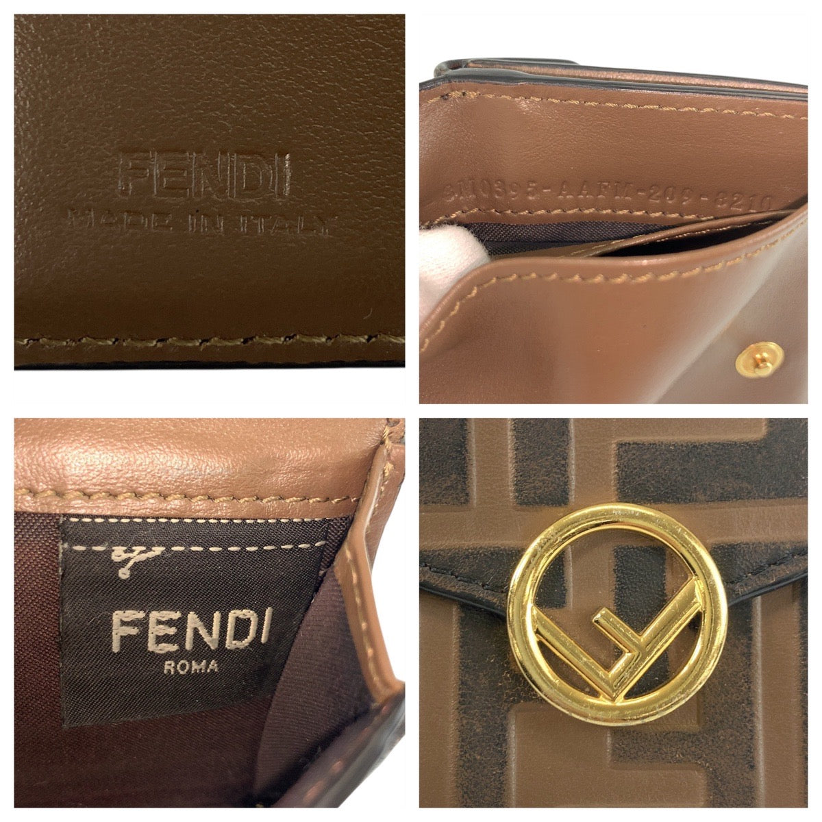 FENDI Tri-fold wallet 3M0395AAFM2098210 leather Brown Gold Metal ZUCCA F IS FENDI