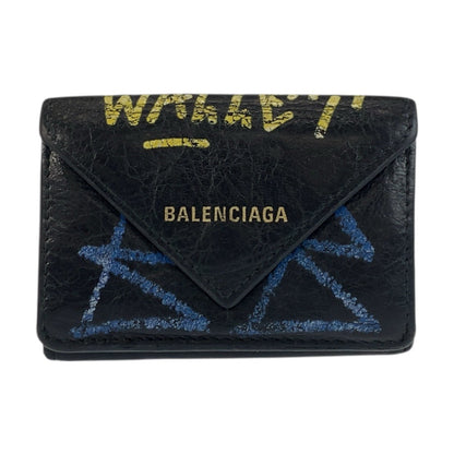 BALENCIAGA Tri-fold wallet 891445 1060 Y 532244 leather Black black Graffiti Paper mini