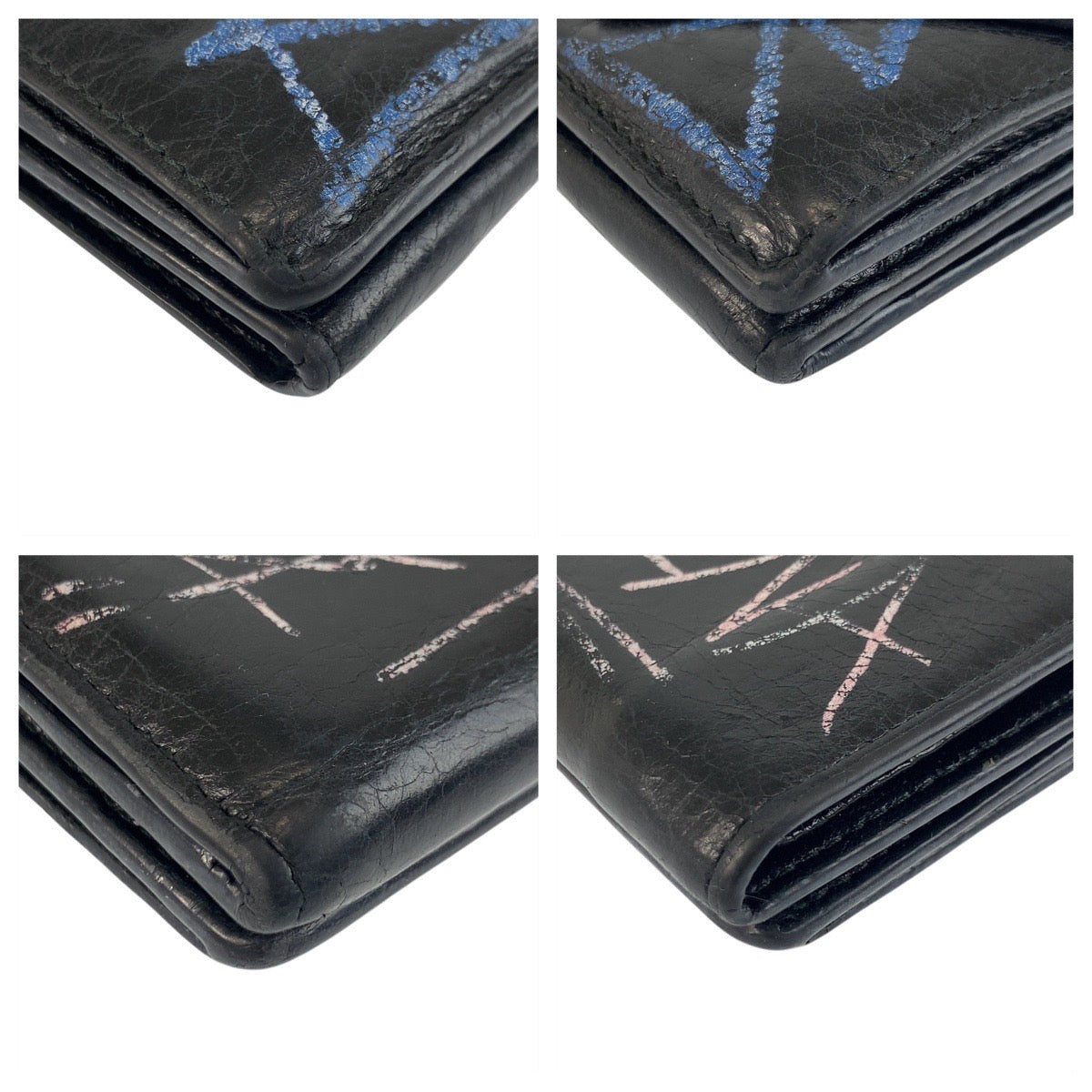 BALENCIAGA Tri-fold wallet 891445 1060 Y 532244 leather Black black Graffiti Paper mini