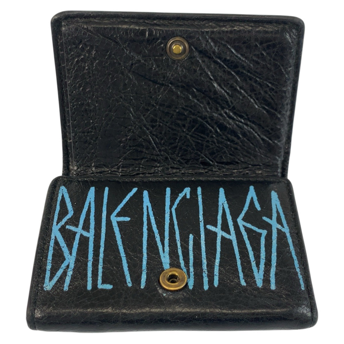 BALENCIAGA Tri-fold wallet 891445 1060 Y 532244 leather Black black Graffiti Paper mini
