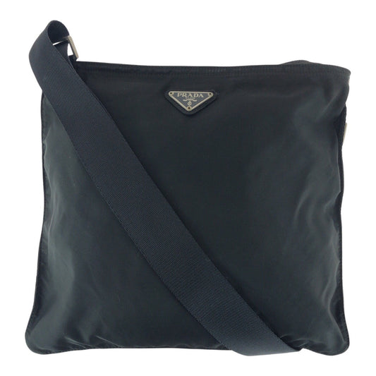 PRADA Shoulder Bag Nylon Black Silver Test Triangle With logo