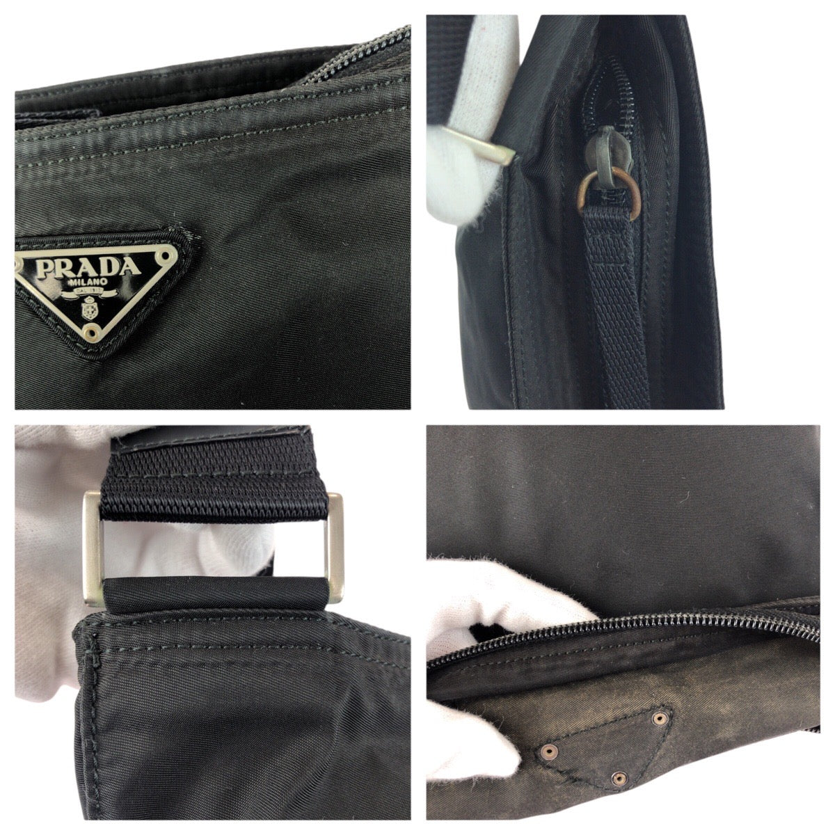 PRADA Shoulder Bag Nylon Black Silver Test Triangle With logo