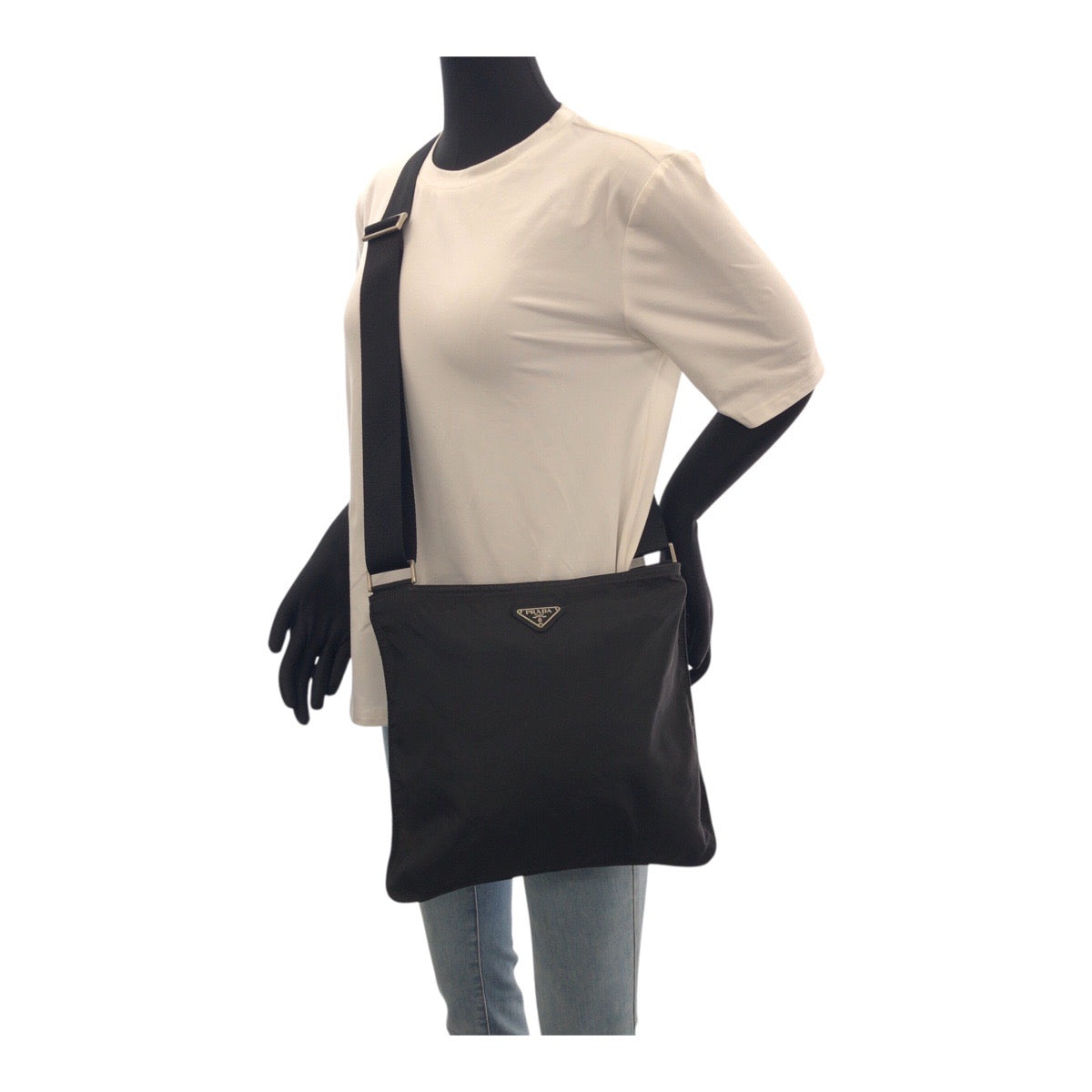 PRADA Shoulder Bag Nylon Black Silver Test Triangle With logo