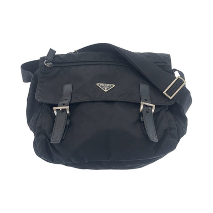 PRADA Shoulder Bag Nylon Black SilverMetal Test Triangle With logo