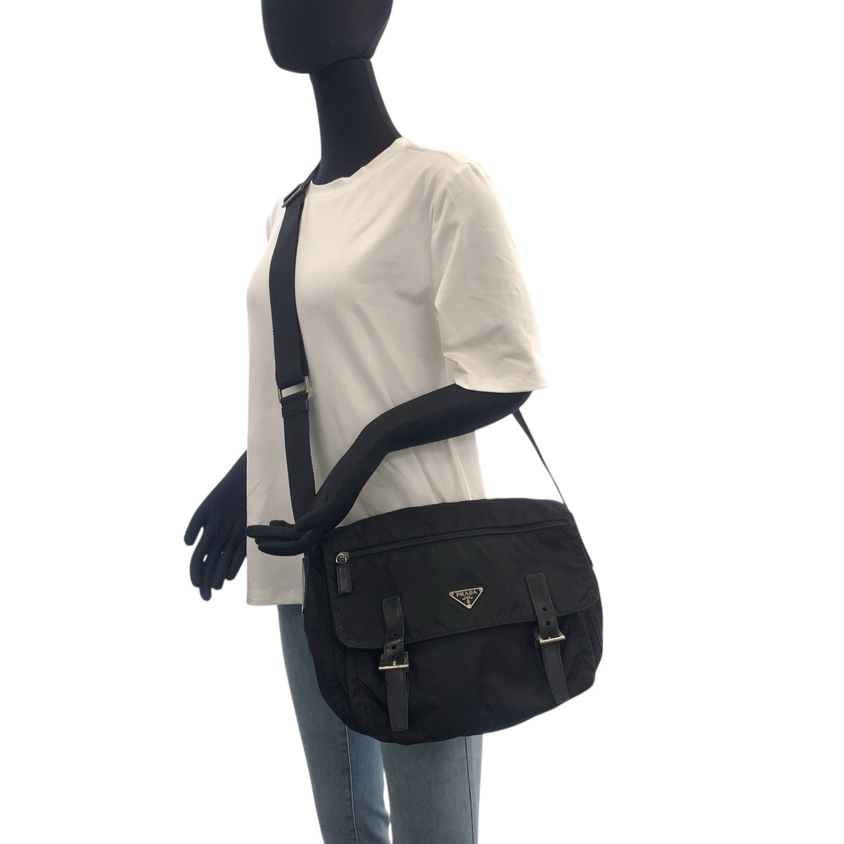 PRADA Shoulder Bag Nylon Black SilverMetal Test Triangle With logo