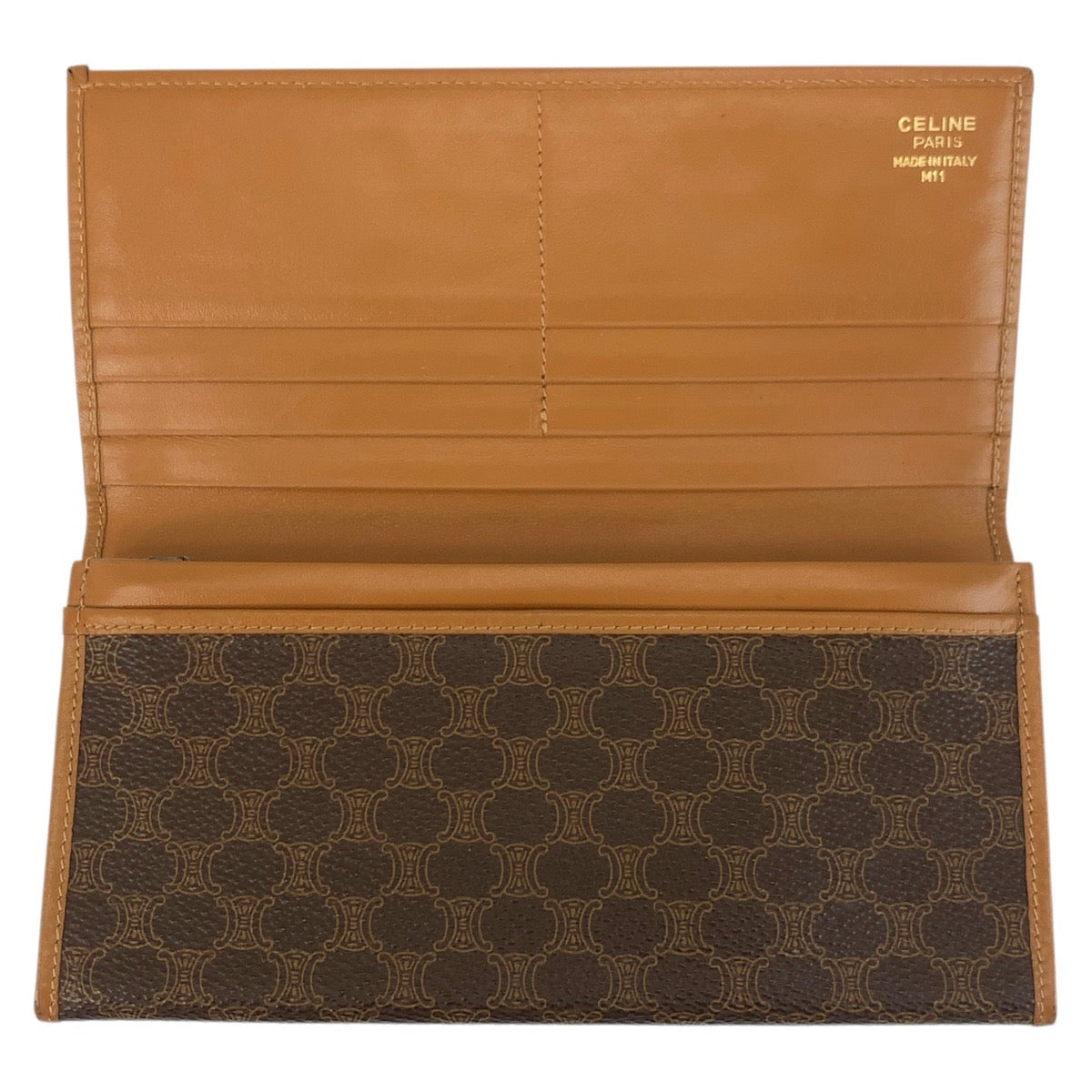 CELINE Long Wallet Purse M11 PVC Brown Macadam