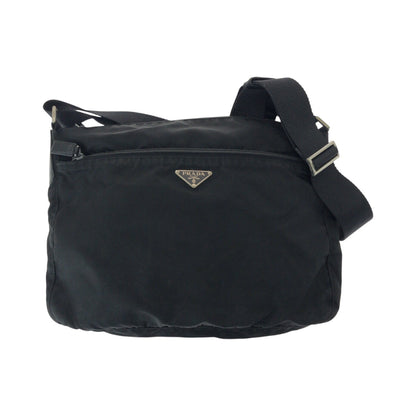 PRADA Shoulder Bag Nylon Black SilverMetal Test Triangle With logo