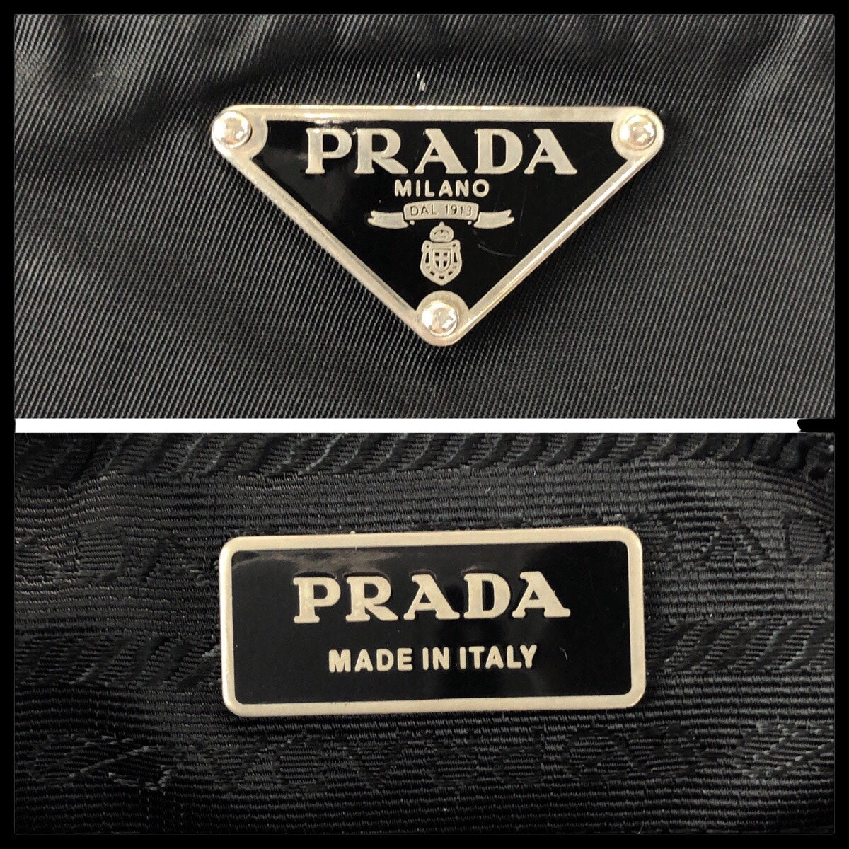 PRADA Shoulder Bag Nylon Black SilverMetal Test Triangle With logo