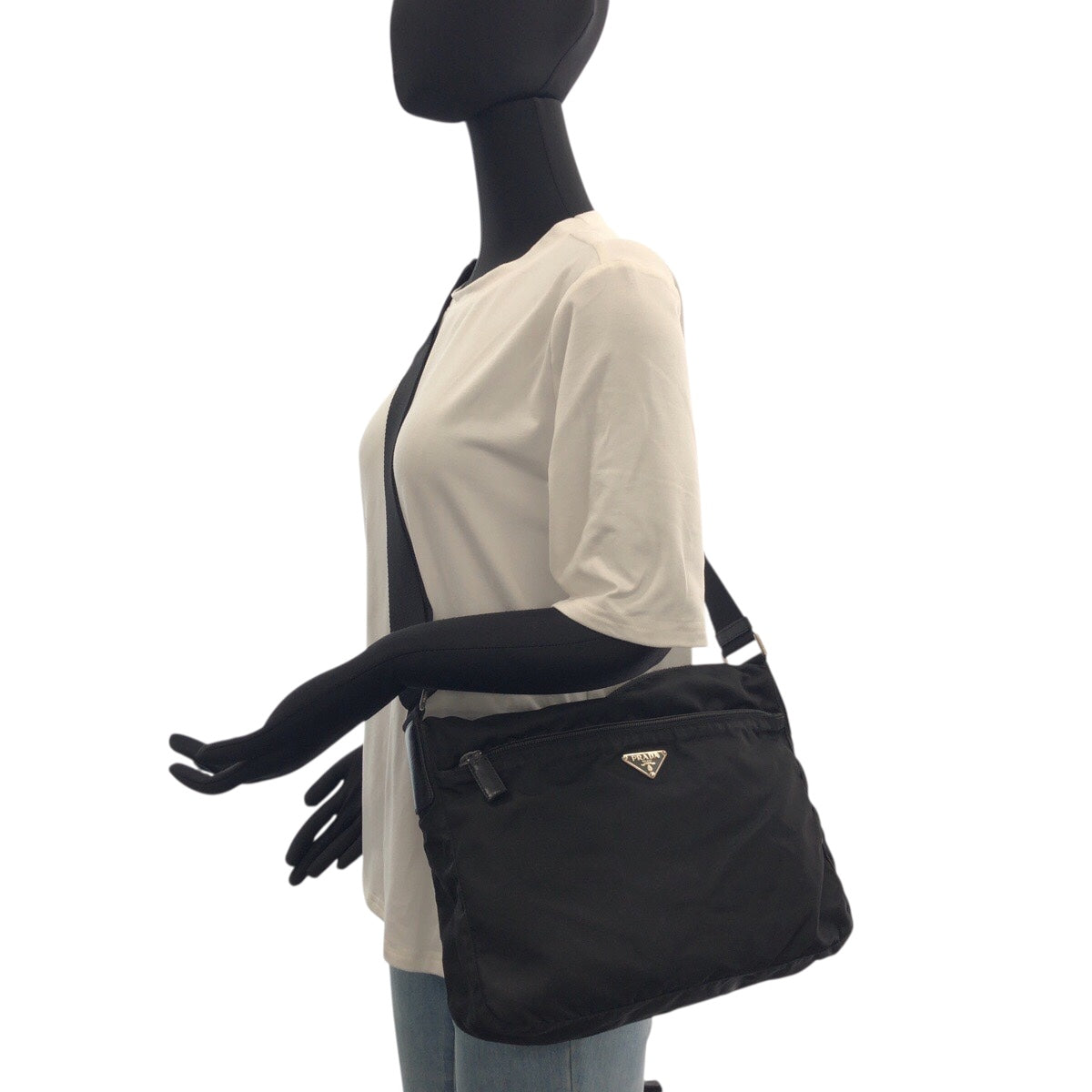 PRADA Shoulder Bag Nylon Black SilverMetal Test Triangle With logo