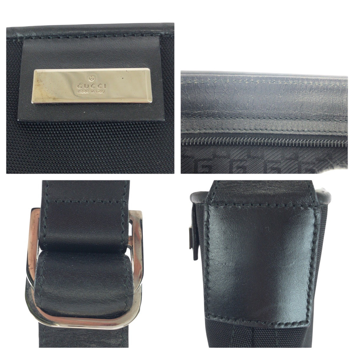 GUCCI Shoulder Bag 019 0422 canvas Black SilverMetal