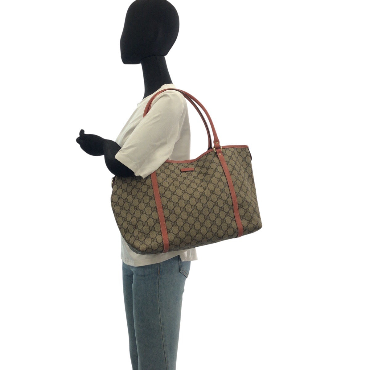 GUCCI Tote Bag 197953 GG Supreme Canvas Pink Gray Gold Metal