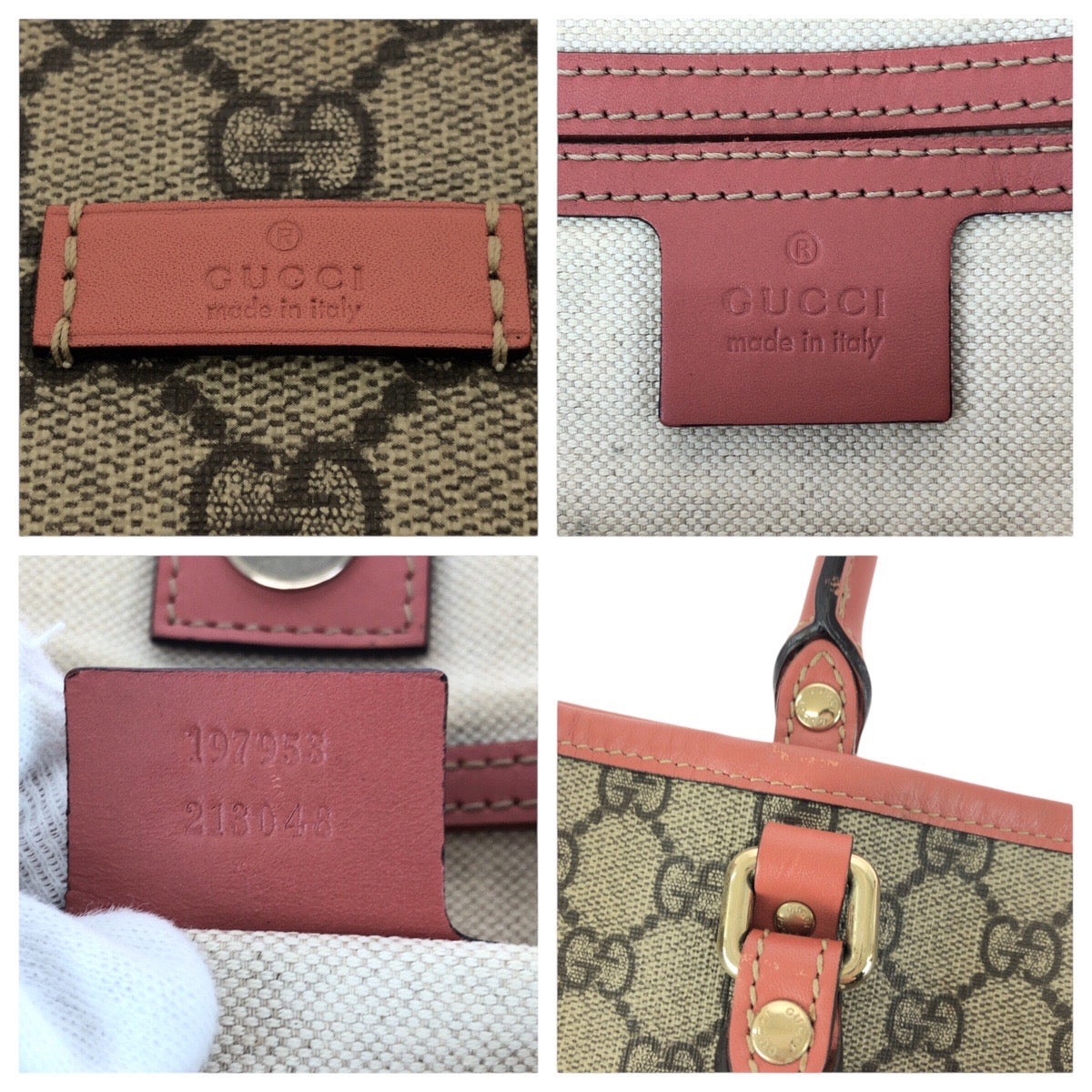 GUCCI Tote Bag 197953 GG Supreme Canvas Pink Gray Gold Metal
