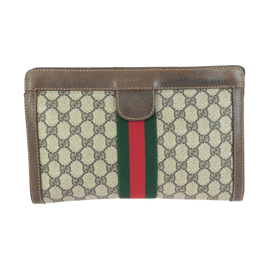 GUCCI Clutch bag 67 014 2125 GG Supreme Canvas Brown gray Old Gucci Shelly Line