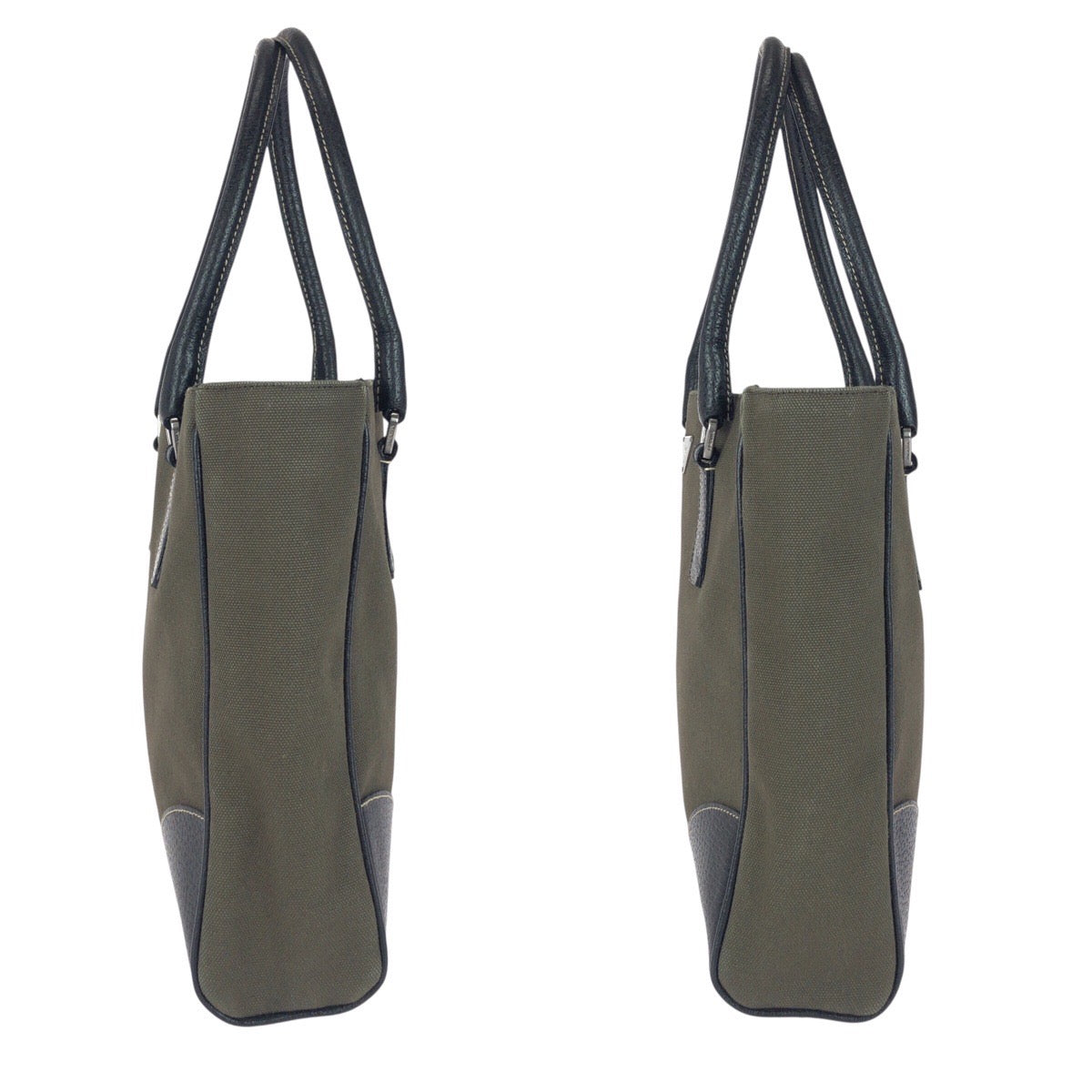 PRADA Tote Bag canvas Khaki Black SilverMetal Triangle With logo