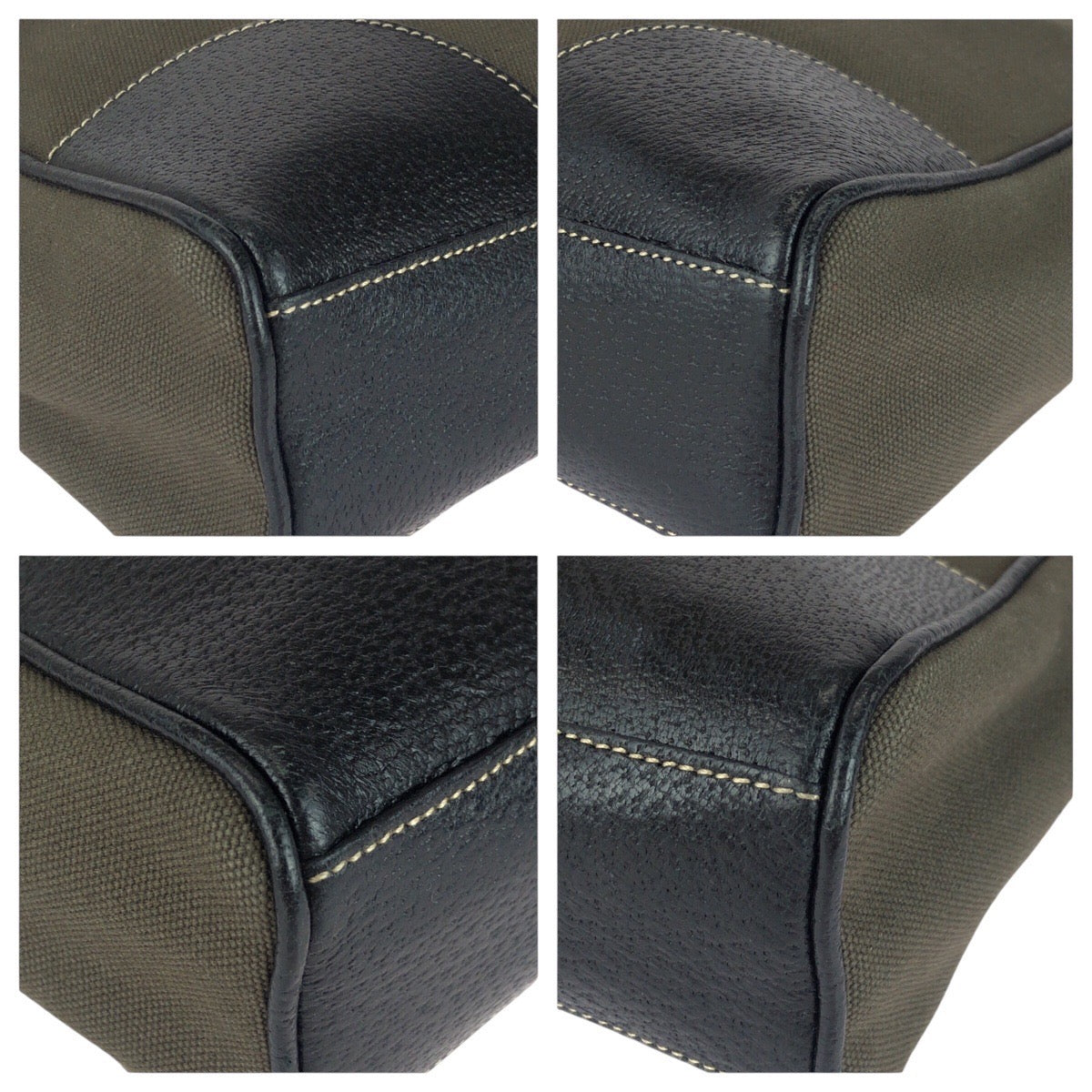 PRADA Tote Bag canvas Khaki Black SilverMetal Triangle With logo