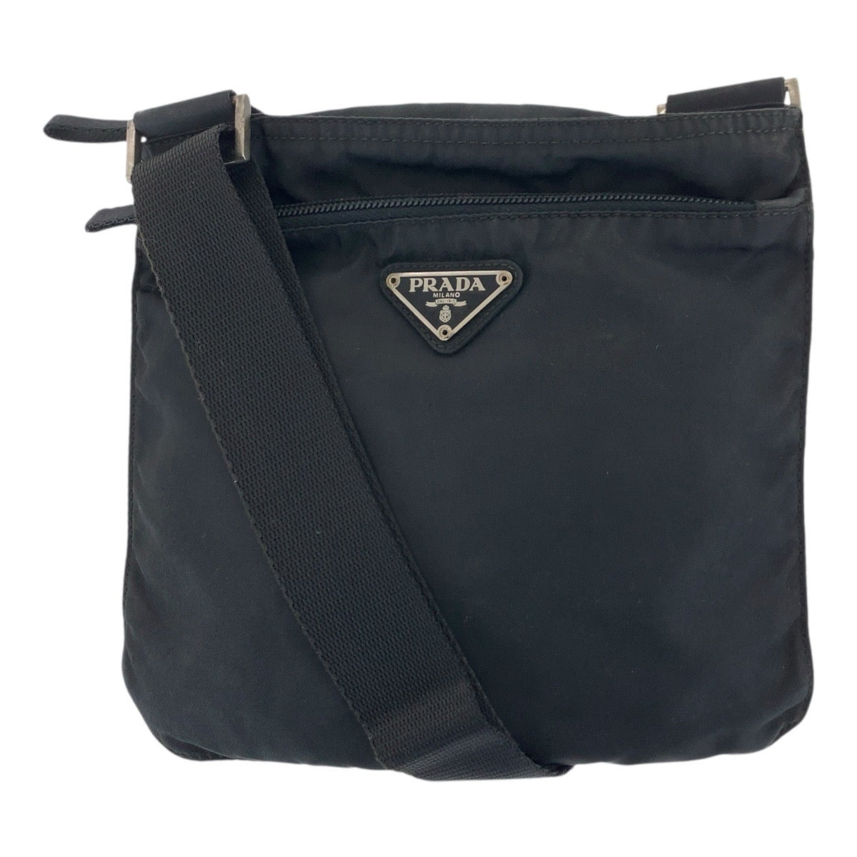 PRADA Shoulder Bag Nylon Black Silver Test Triangle With logo