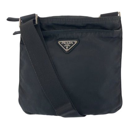 PRADA Shoulder Bag Nylon Black Silver Test Triangle With logo