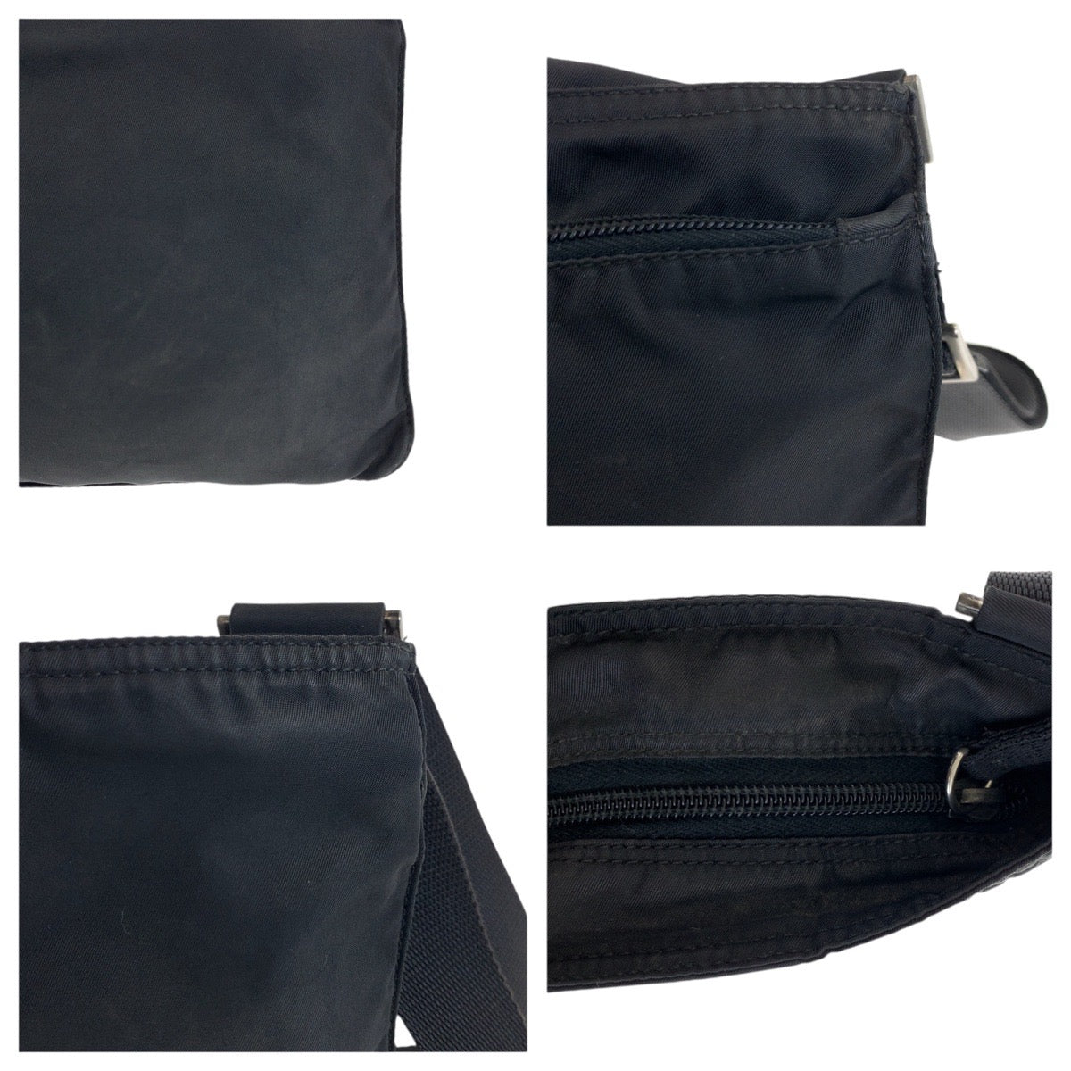 PRADA Shoulder Bag Nylon Black Silver Test Triangle With logo