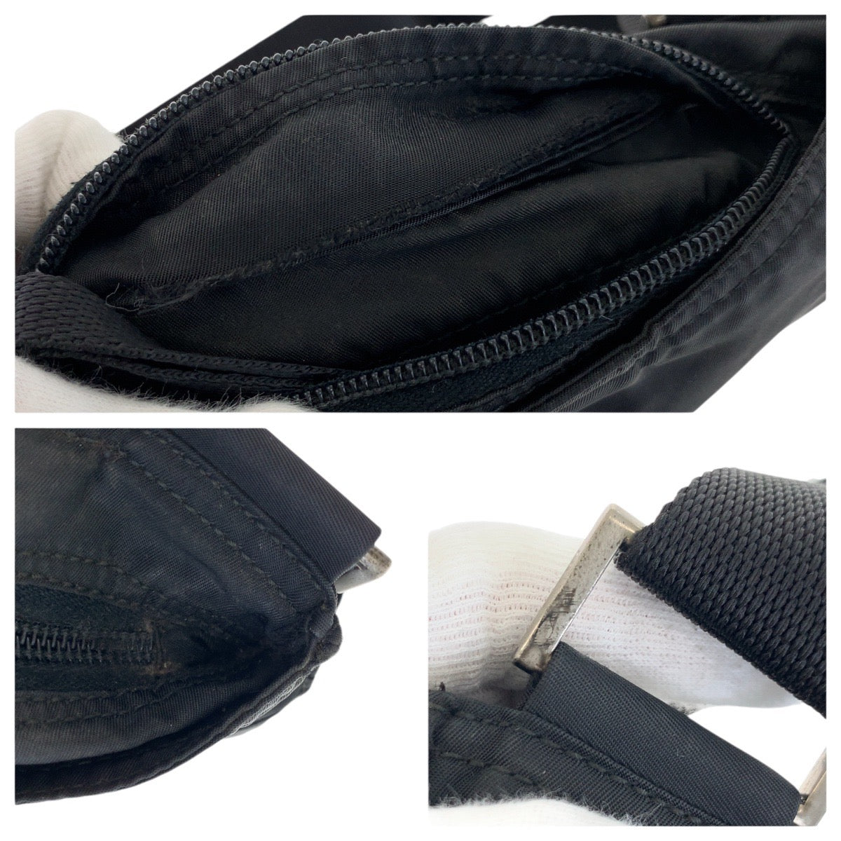 PRADA Shoulder Bag Nylon Black Silver Test Triangle With logo