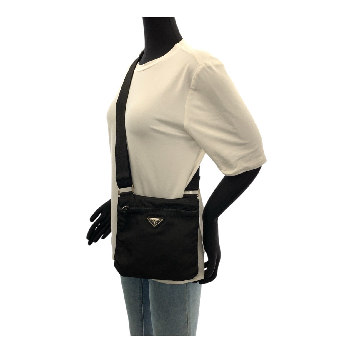 PRADA Shoulder Bag Nylon Black Silver Test Triangle With logo