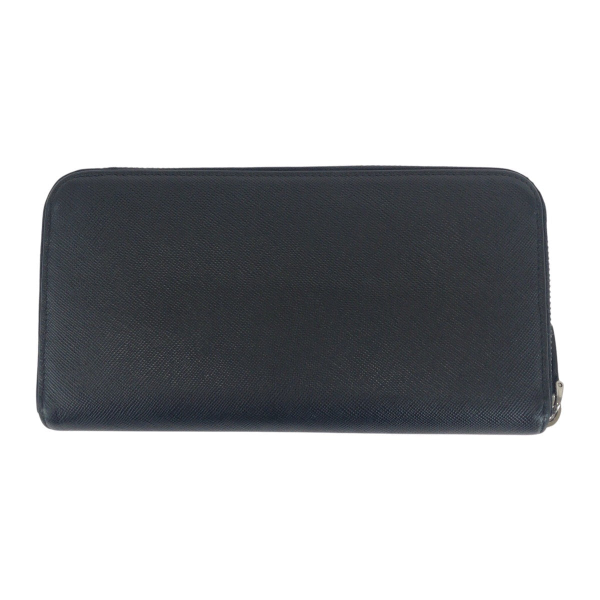 PRADA Long Wallet Purse leather Black SilverMetal Safiano Triangle With logo