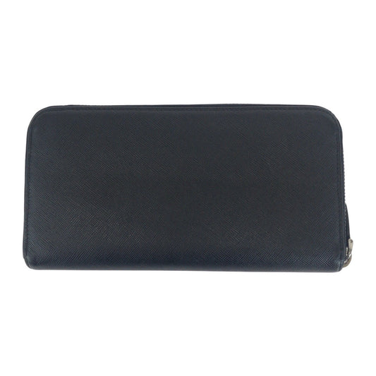 PRADA Long Wallet Purse leather Black SilverMetal Safiano Triangle With logo