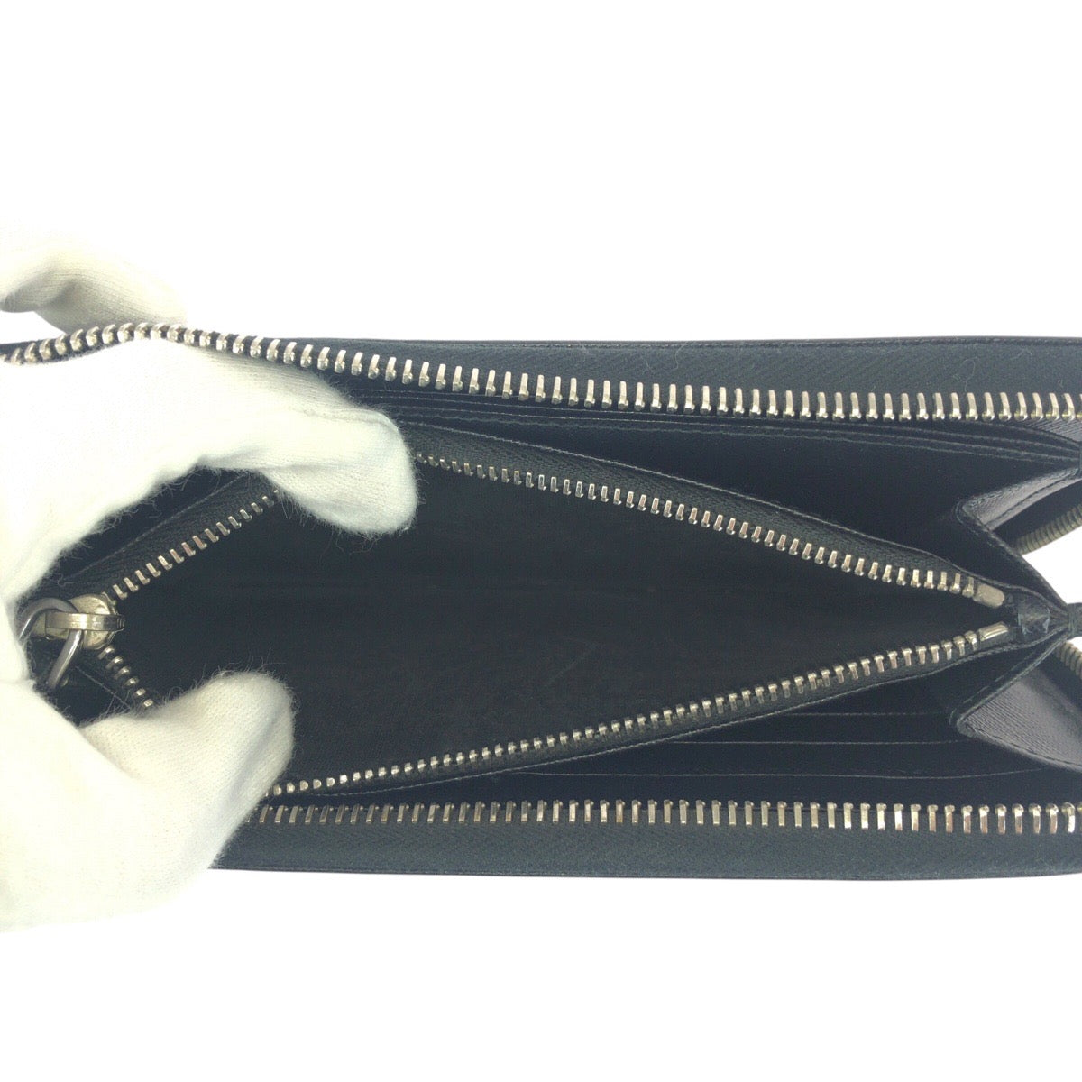 PRADA Long Wallet Purse leather Black SilverMetal Safiano Triangle With logo