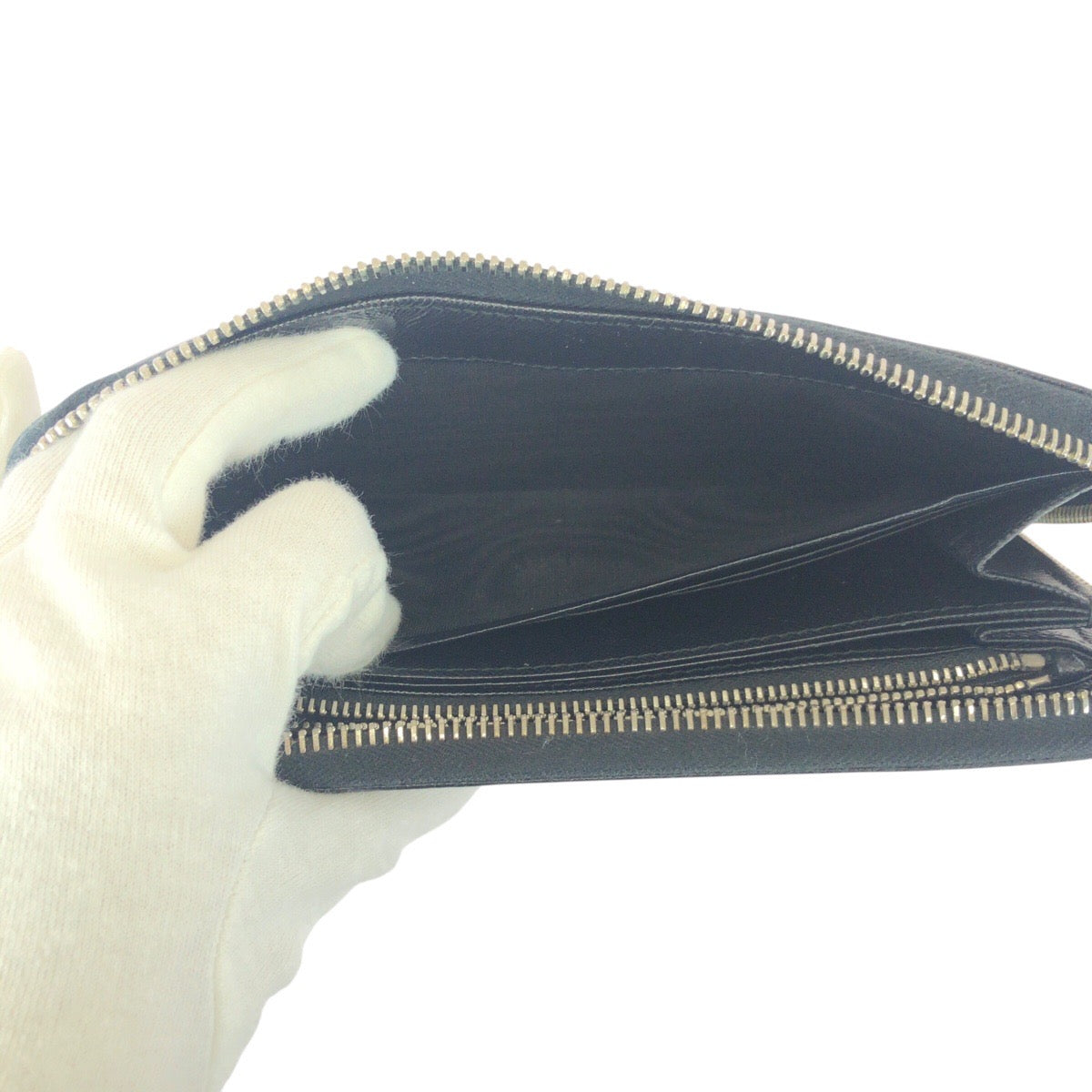 PRADA Long Wallet Purse leather Black SilverMetal Safiano Triangle With logo