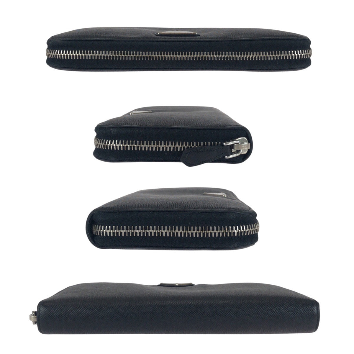 PRADA Long Wallet Purse leather Black SilverMetal Safiano Triangle With logo