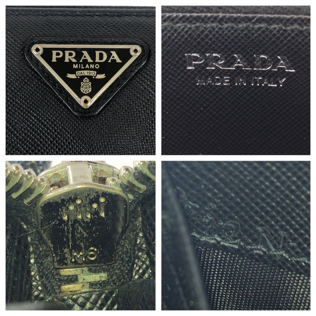 PRADA Long Wallet Purse leather Black SilverMetal Safiano Triangle With logo