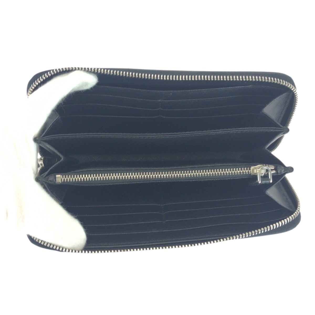 PRADA Long Wallet Purse leather Black SilverMetal Safiano Triangle With logo