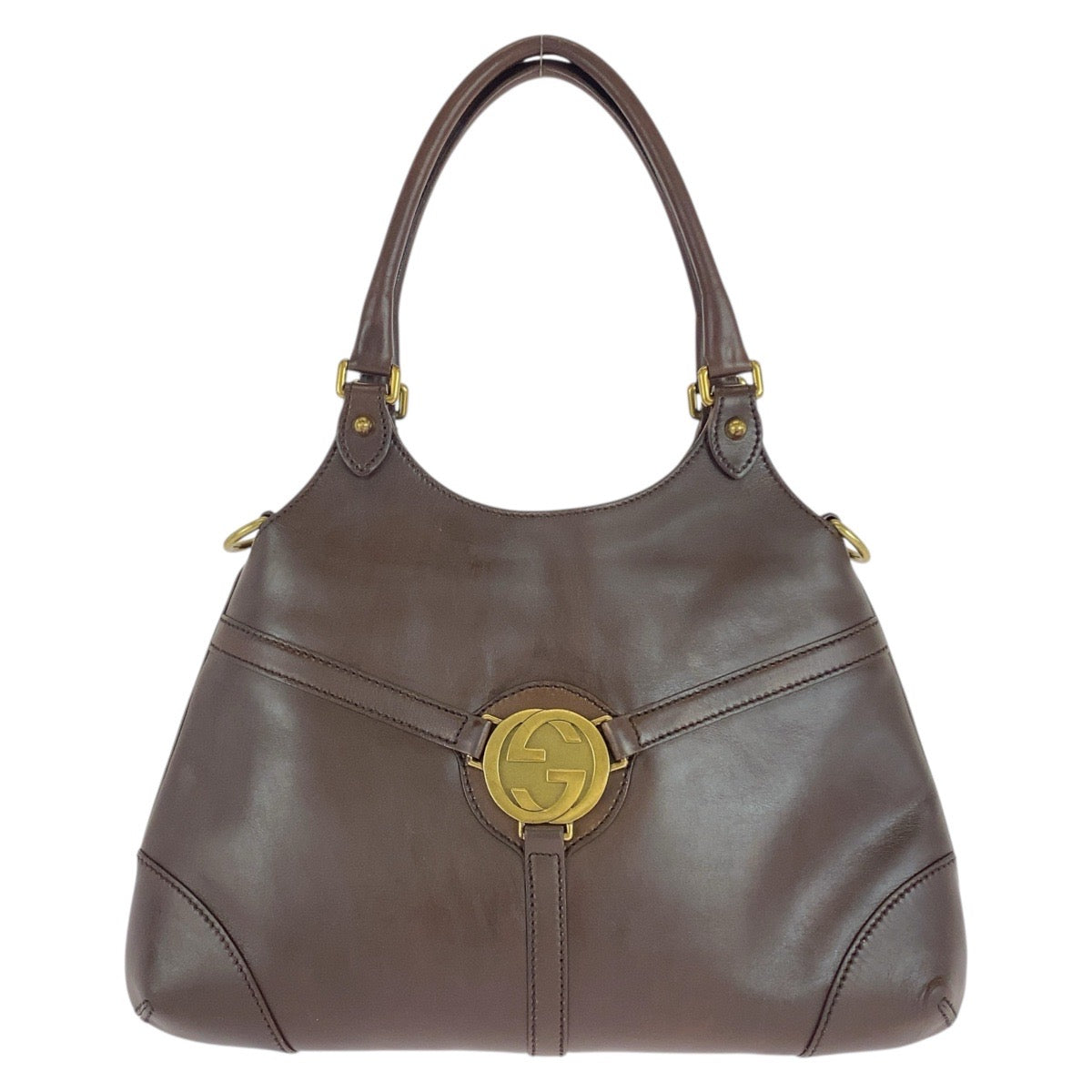 GUCCI Tote Bag 114875 leather Brown Gold Metal Interlocking Old Gucci