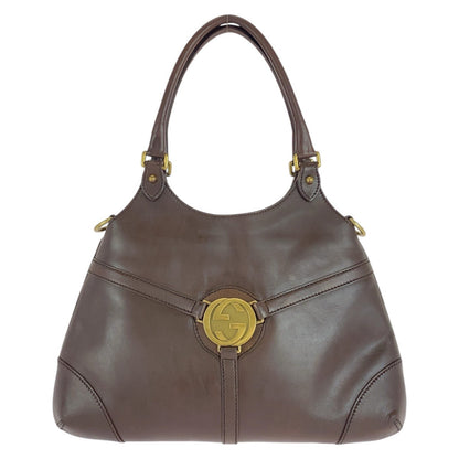 GUCCI Tote Bag 114875 leather Brown Gold Metal Interlocking Old Gucci