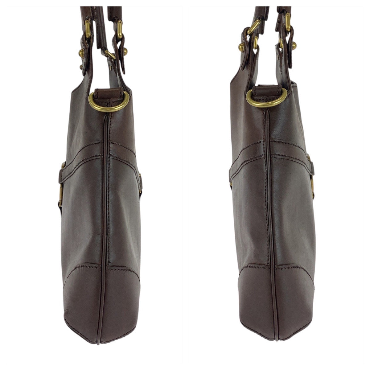 GUCCI Tote Bag 114875 leather Brown Gold Metal Interlocking Old Gucci