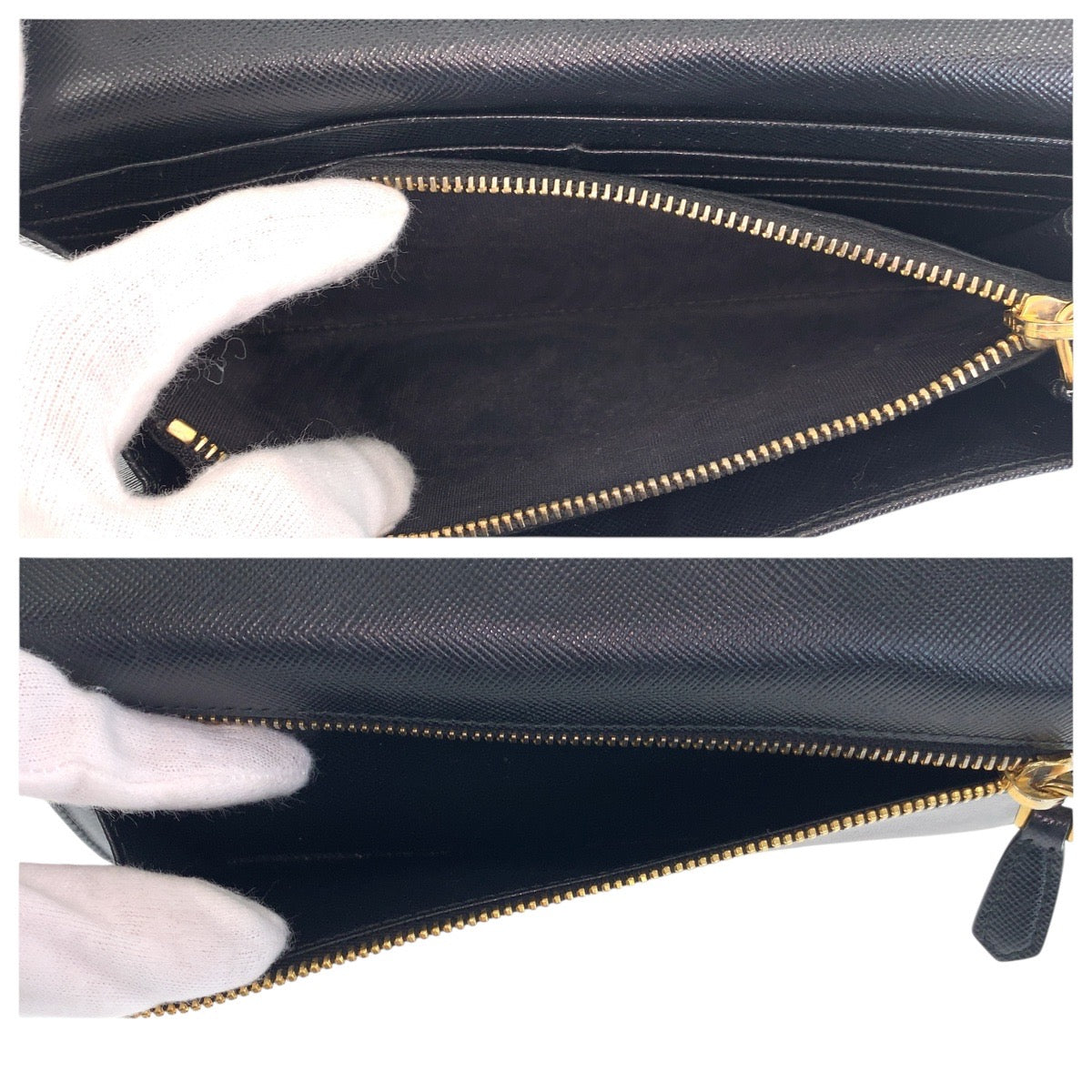 PRADA Long Wallet Purse leather Black gold Safiano