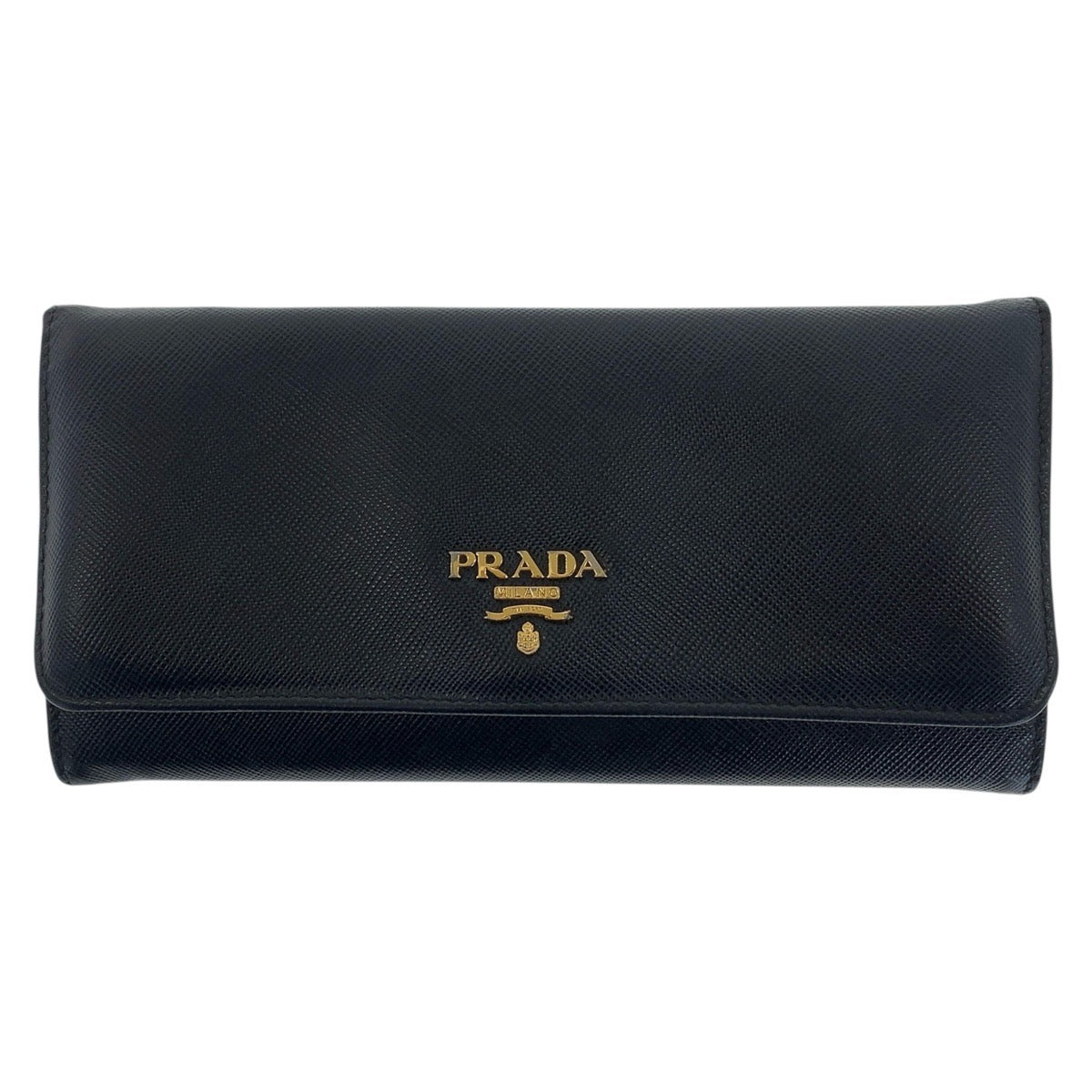 PRADA Long Wallet Purse leather Black gold Safiano