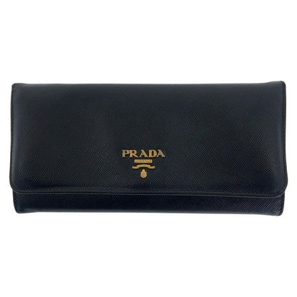 PRADA Long Wallet Purse leather Black gold Safiano