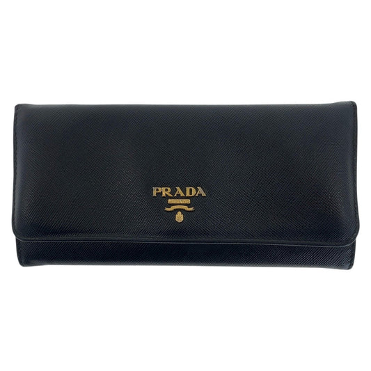 PRADA Long Wallet Purse leather Black gold Safiano