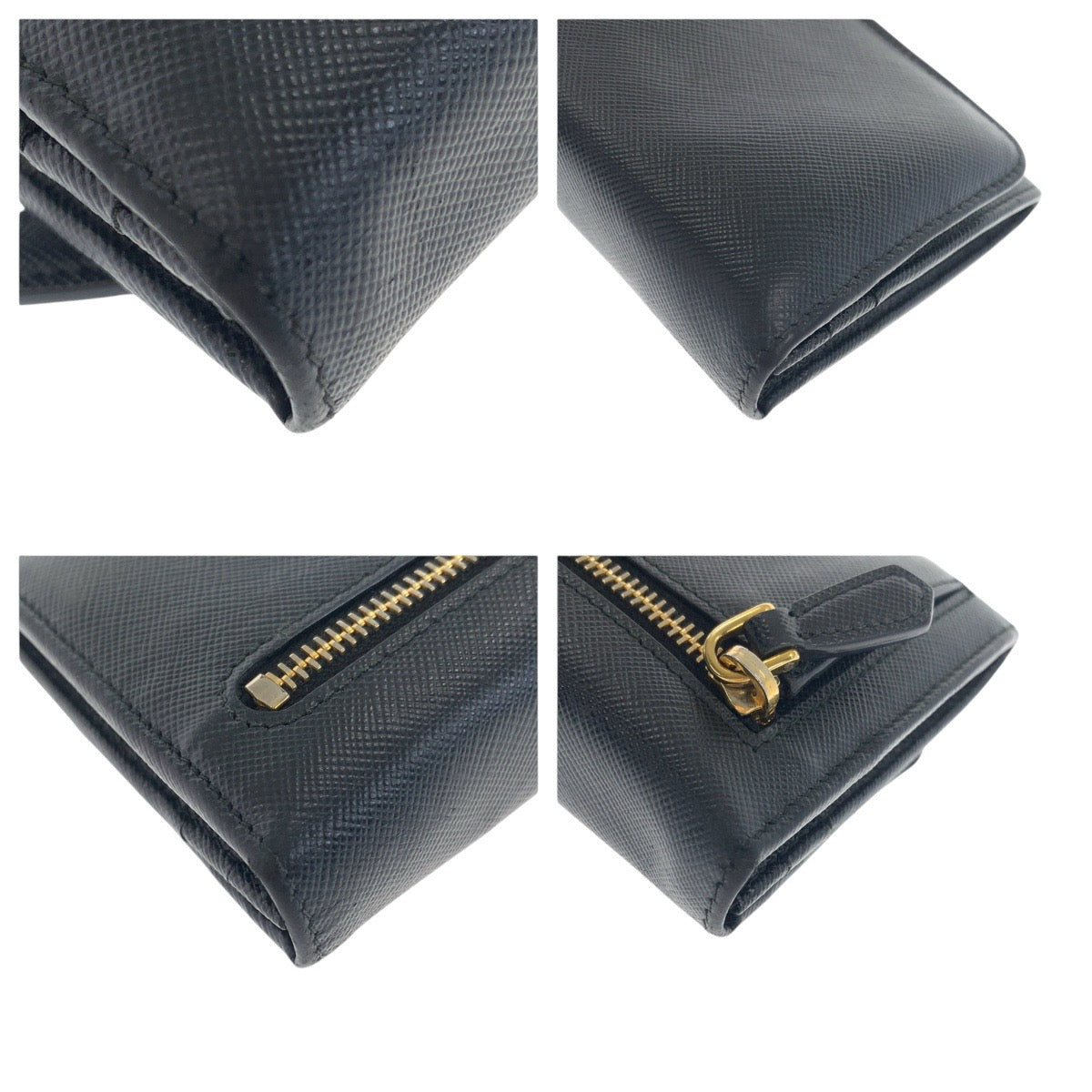 PRADA Long Wallet Purse leather Black gold Safiano