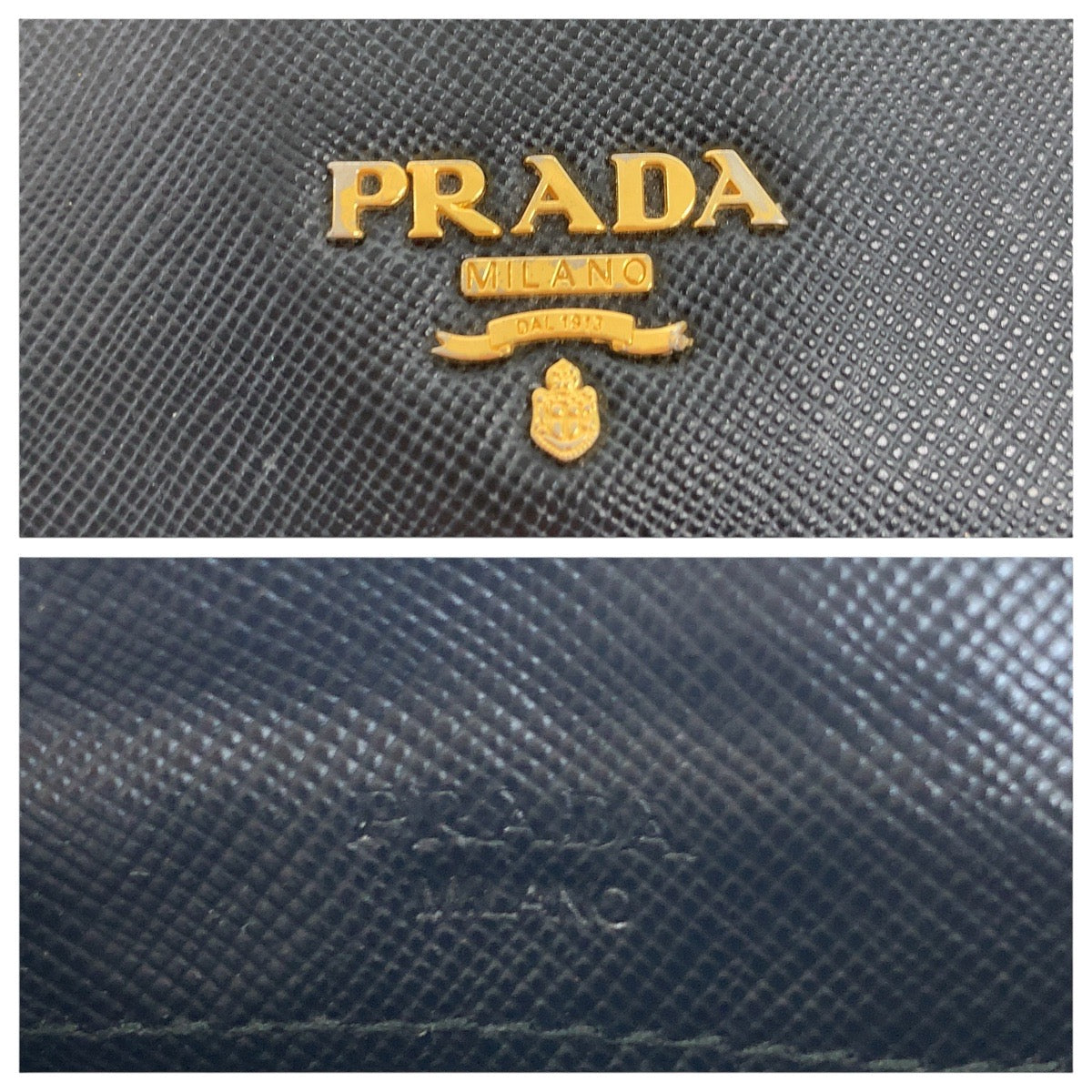 PRADA Long Wallet Purse leather Black gold Safiano